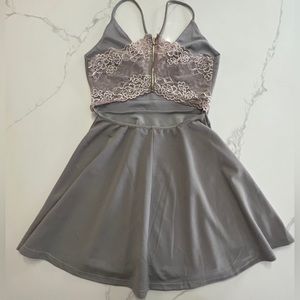 TRAC Grayish violet a-line dress with open lace zip up back size medium